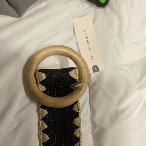 Anthropologie Black and Cream Belt with Wooden Buckle